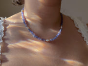 Tanzanite Chips Necklace, Freshwater Pearl Stations, Boho Gemstone Jewelry