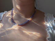 Tanzanite Chips Necklace, Freshwater Pearl Stations, Boho Gemstone Jewelry