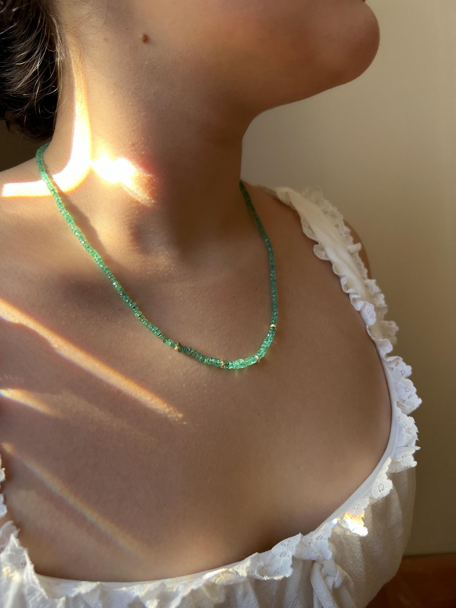 Colombian Emerald Necklace, 14k Solid Gold Accents, Fine Gemstone Jewelry