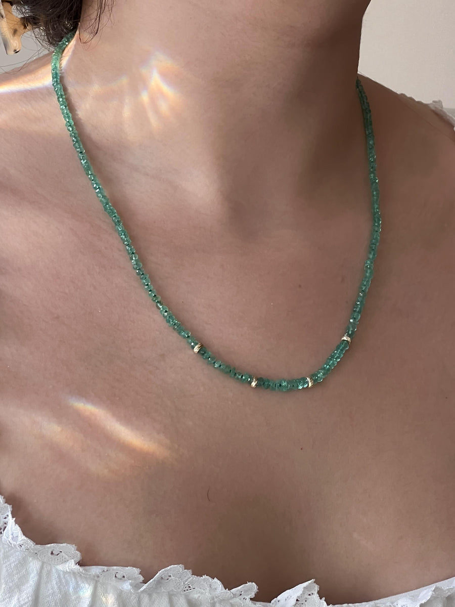 Colombian Emerald Necklace, 14k Solid Gold Accents, Fine Gemstone Jewelry