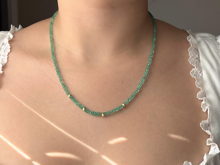 Colombian Emerald Necklace, 14k Solid Gold Accents, Fine Gemstone Jewelry