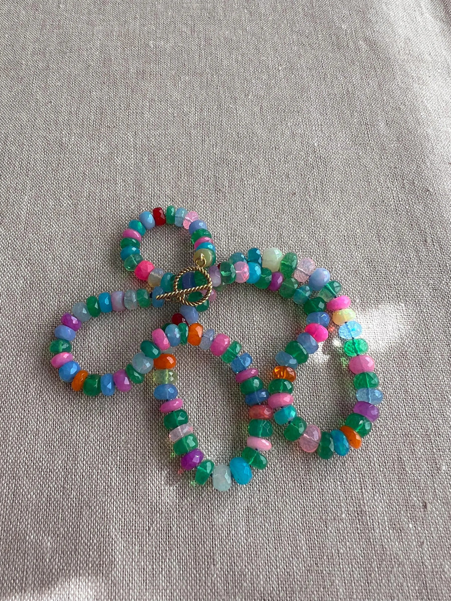 Multi Colored Opals Necklace, Boho Gemstone Jewelry, Hand Knotted Gemstones