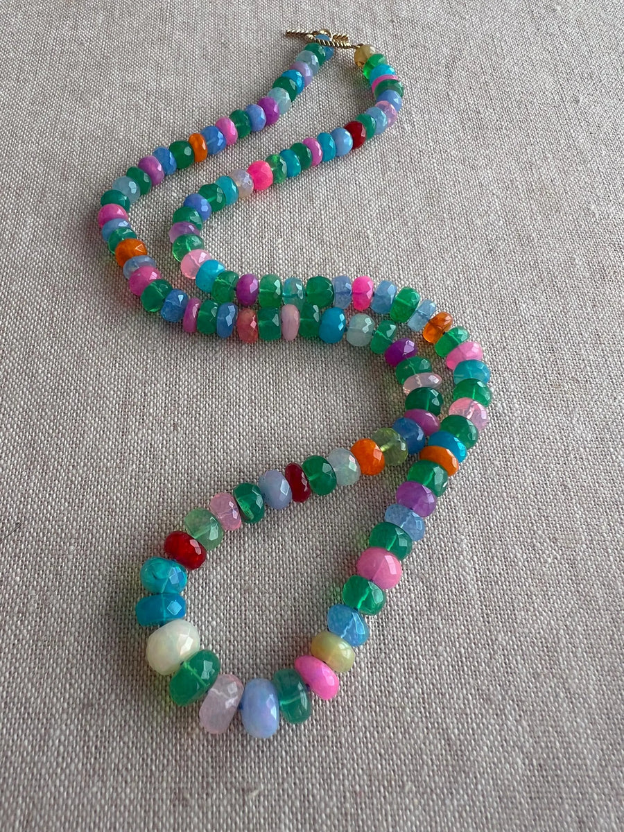Multi Colored Opals Necklace, Boho Gemstone Jewelry, Hand Knotted Gemstones