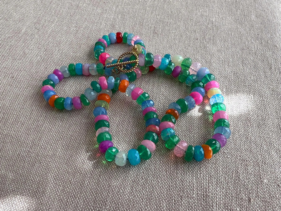 Multi Colored Opals Necklace, Boho Gemstone Jewelry, Hand Knotted Gemstones