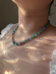 Multi Colored Opals Necklace, Boho Gemstone Jewelry, Hand Knotted Gemstones