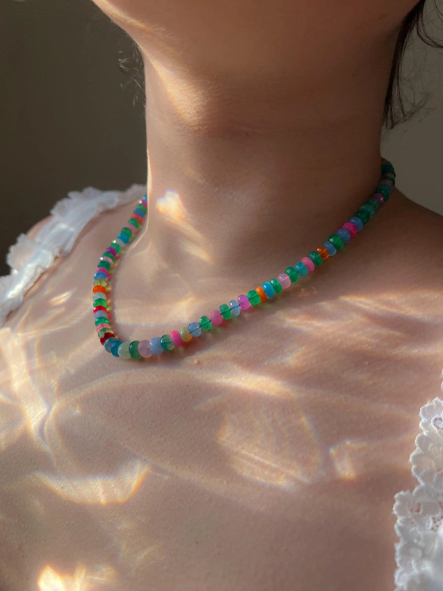 Multi Colored Opals Necklace, Boho Gemstone Jewelry, Hand Knotted Gemstones