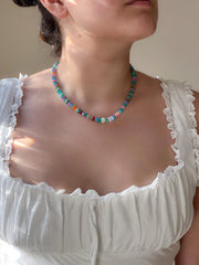 Multi Colored Opals Necklace, Boho Gemstone Jewelry, Hand Knotted Gemstones