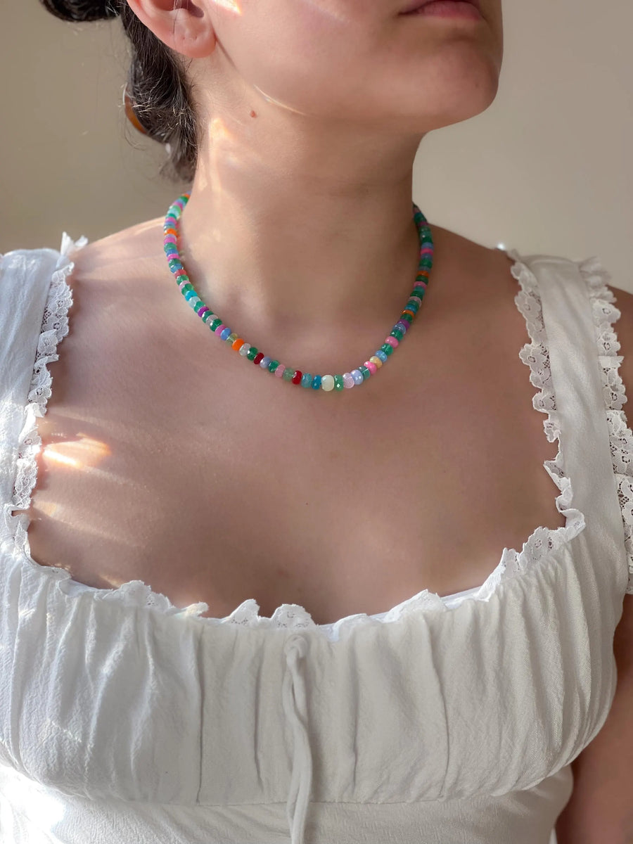 Multi Colored Opals Necklace, Boho Gemstone Jewelry, Hand Knotted Gemstones