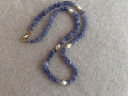 Tanzanite Chips Necklace, Freshwater Pearl Stations, Boho Gemstone Jewelry