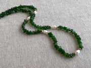 Chrome Diopside Necklace, Freshwater Pearl Stations, Boho Gemstone Jewelry
