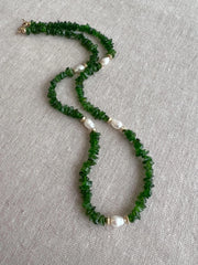 Chrome Diopside Necklace, Freshwater Pearl Stations, Boho Gemstone Jewelry