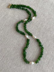 Chrome Diopside Necklace, Freshwater Pearl Stations, Boho Gemstone Jewelry