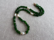 Chrome Diopside Necklace, Freshwater Pearl Stations, Boho Gemstone Jewelry