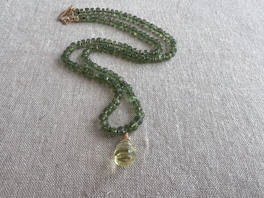 Kyanite Necklace, Carved Lemon Quartz Pendant, Boho Gemstone Jewelry