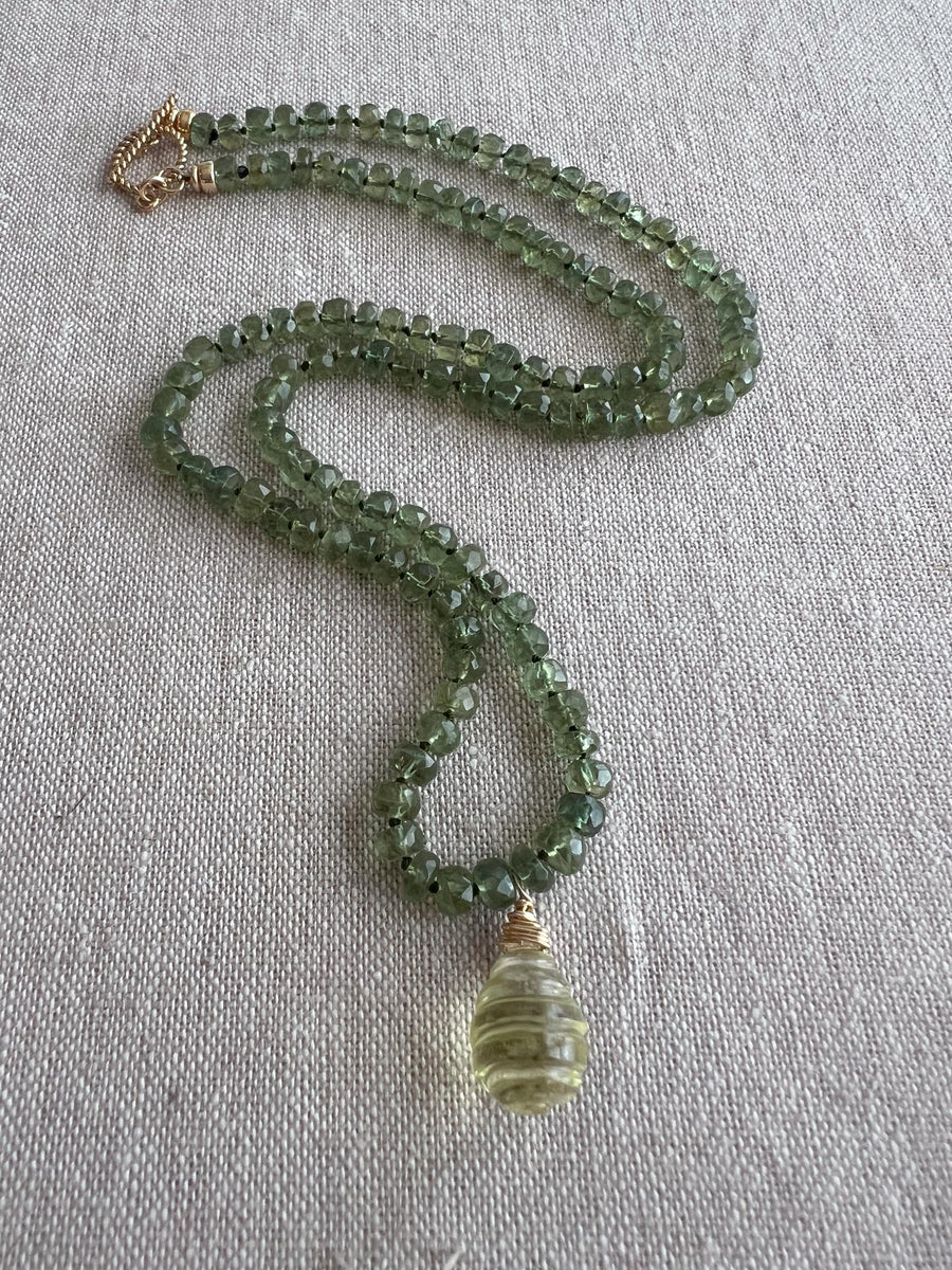 Kyanite Necklace, Carved Lemon Quartz Pendant, Boho Gemstone Jewelry