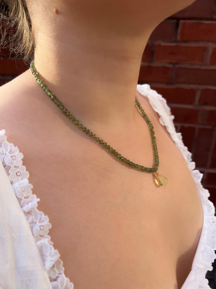 Kyanite Necklace, Carved Lemon Quartz Pendant, Boho Gemstone Jewelry