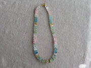 Aquamarine and Morganite Necklace, Hexagon Bolt Cut, Fine Boho Gemstone Jewelry
