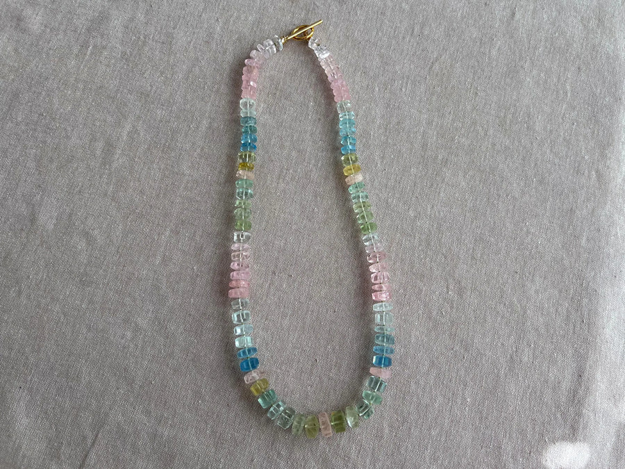 Aquamarine and Morganite Necklace, Hexagon Bolt Cut, Fine Boho Gemstone Jewelry