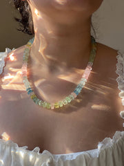 Aquamarine and Morganite Necklace, Hexagon Bolt Cut, Fine Boho Gemstone Jewelry