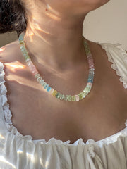 Aquamarine and Morganite Necklace, Hexagon Bolt Cut, Fine Boho Gemstone Jewelry