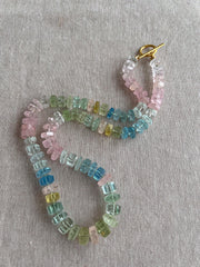 Aquamarine and Morganite Necklace, Hexagon Bolt Cut, Fine Boho Gemstone Jewelry