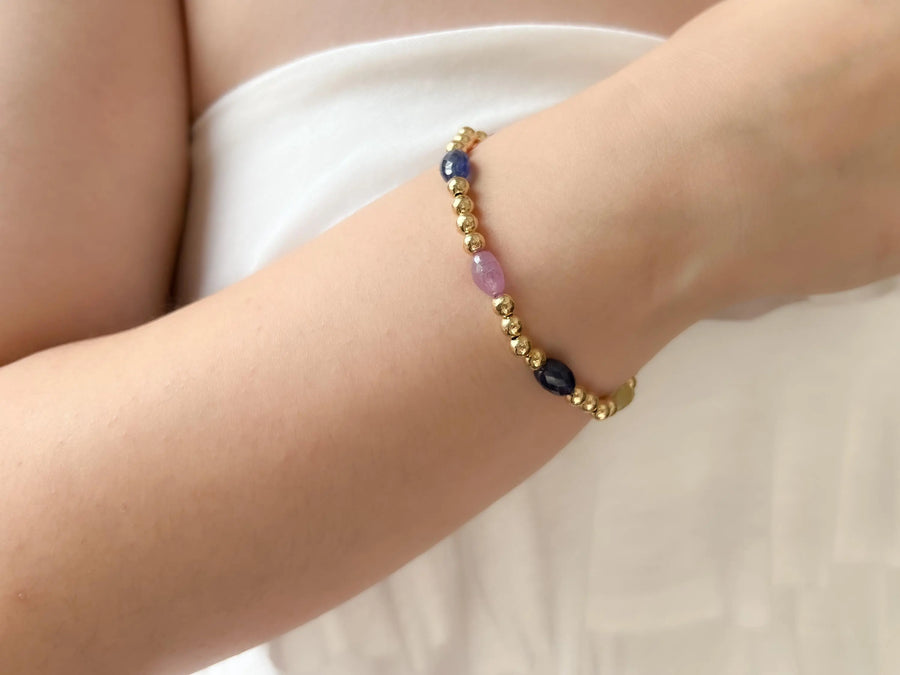 Sapphire & Gold Bead Bracelet: 14K Gold Filled, September Birthstone