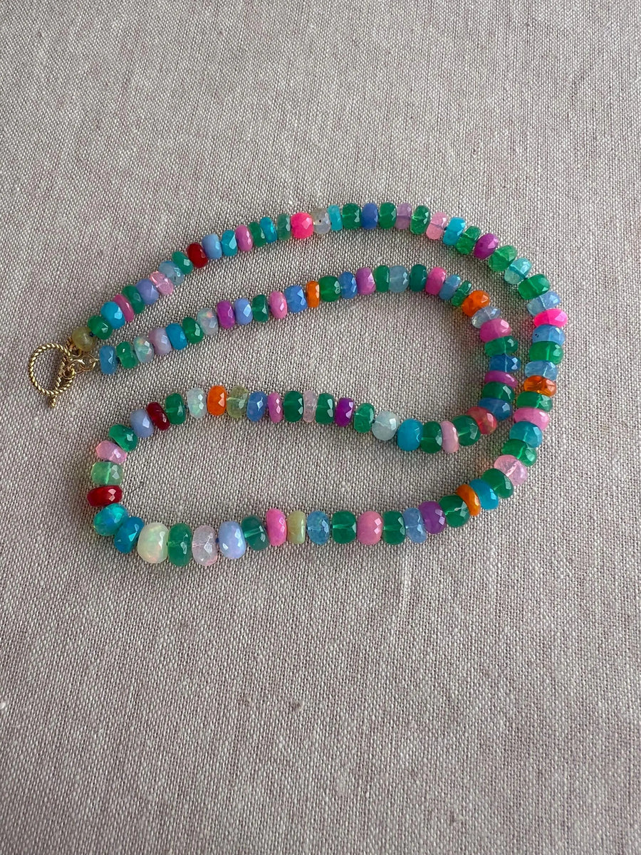 Multi Colored Opals Necklace, Boho Gemstone Jewelry, Hand Knotted Gemstones