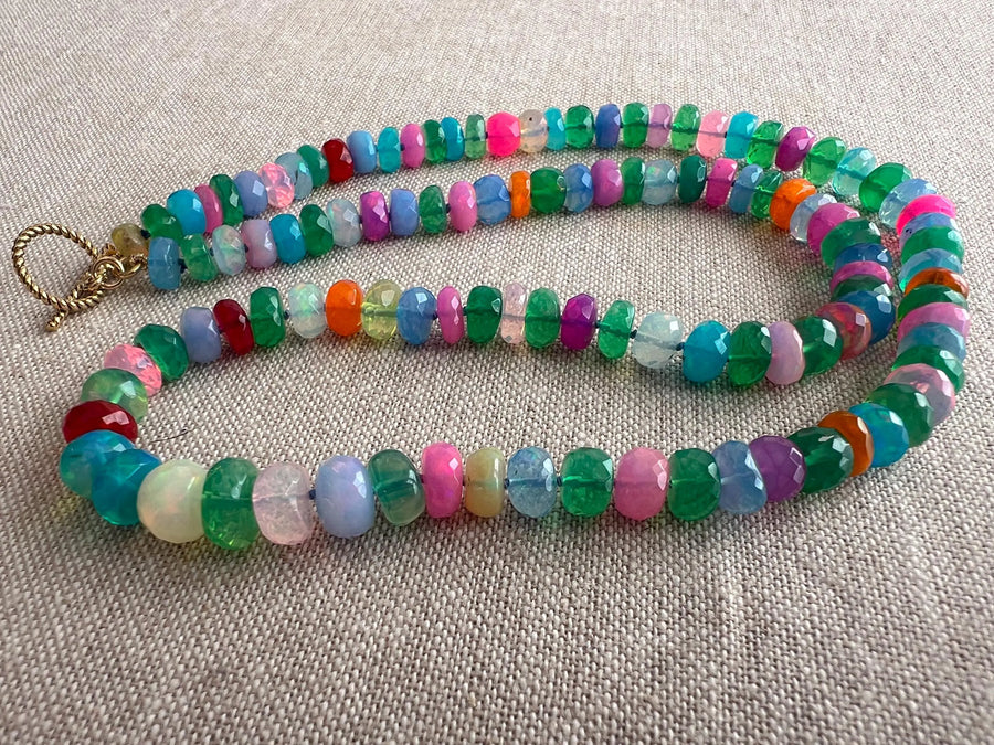 Multi Colored Opals Necklace, Boho Gemstone Jewelry, Hand Knotted Gemstones