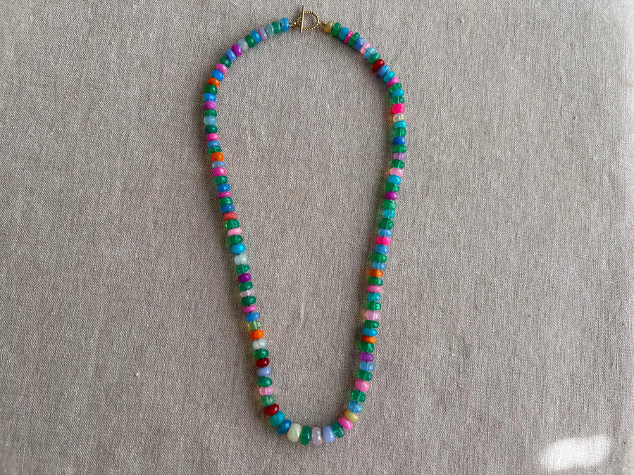 Multi Colored Opals Necklace, Boho Gemstone Jewelry, Hand Knotted Gemstones