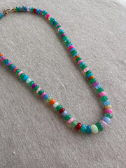 Multi Colored Opals Necklace, Boho Gemstone Jewelry, Hand Knotted Gemstones