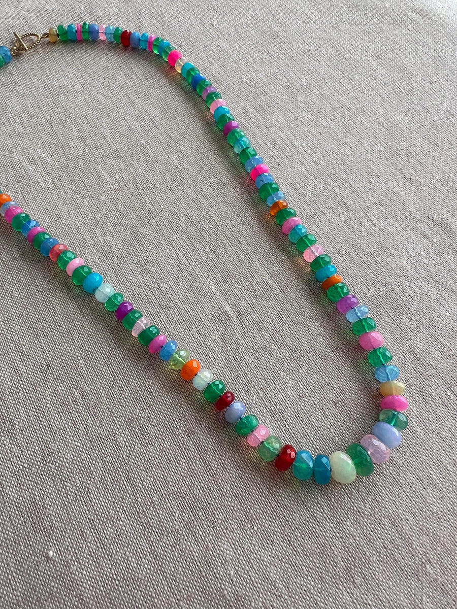 Multi Colored Opals Necklace, Boho Gemstone Jewelry, Hand Knotted Gemstones