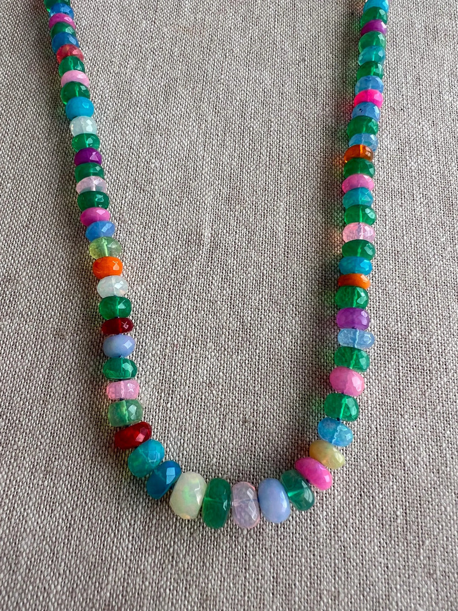 Multi Colored Opals Necklace, Boho Gemstone Jewelry, Hand Knotted Gemstones