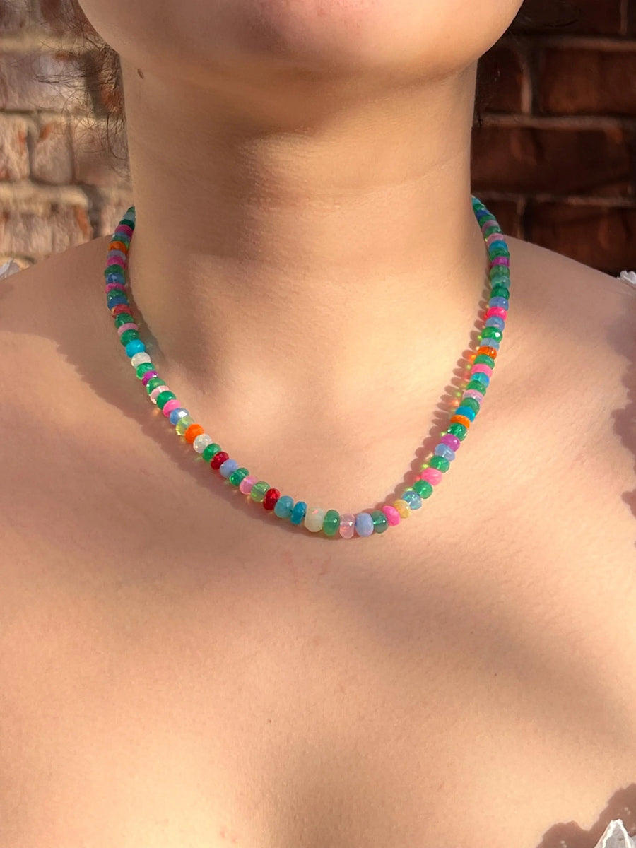 Multi Colored Opals Necklace, Boho Gemstone Jewelry, Hand Knotted Gemstones