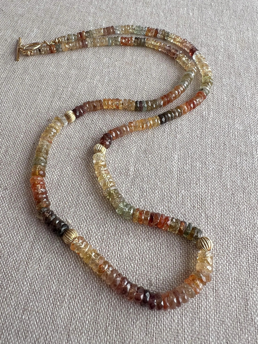 Golden Zircon Necklace, Hand Knotted Gemstones, Boho Gemstone Jewelry