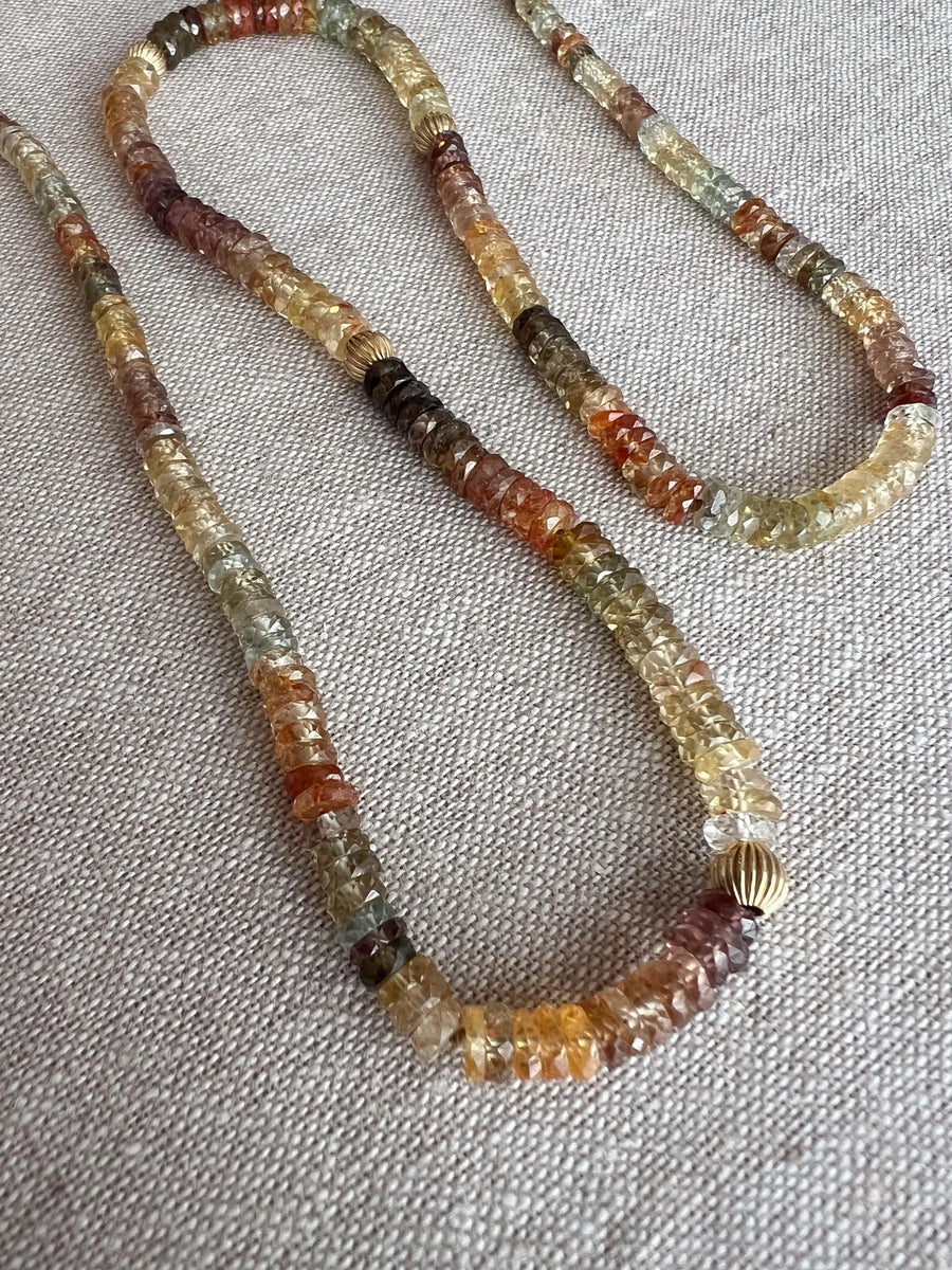 Golden Zircon Necklace, Hand Knotted Gemstones, Boho Gemstone Jewelry