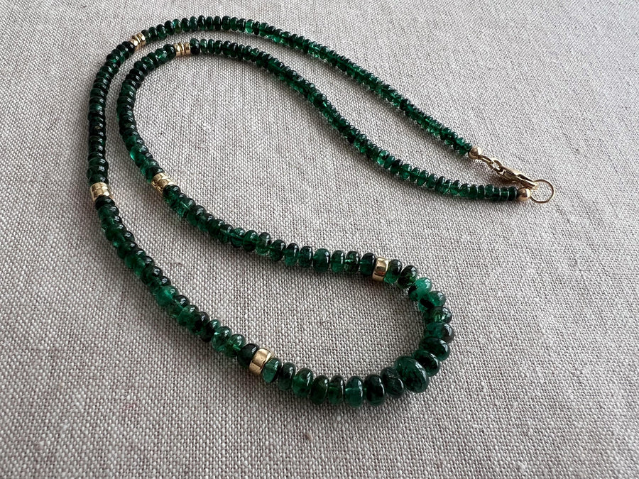 Emerald Necklace, 14k Gold Filled Accents, Boho Gemstone Jewelry
