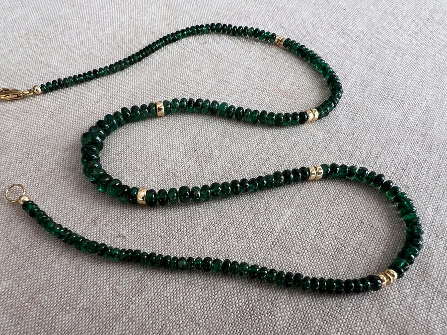 Emerald Necklace, 14k Gold Filled Accents, Boho Gemstone Jewelry