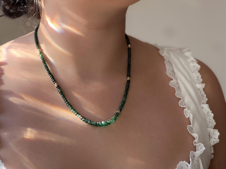 Emerald Necklace, 14k Gold Filled Accents, Boho Gemstone Jewelry