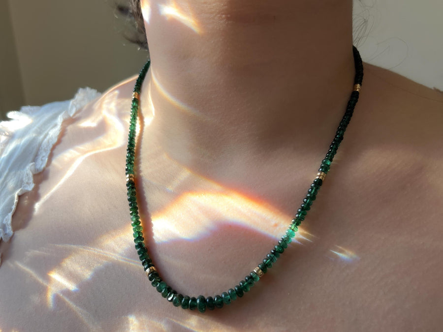 Emerald Necklace, 14k Gold Filled Accents, Boho Gemstone Jewelry