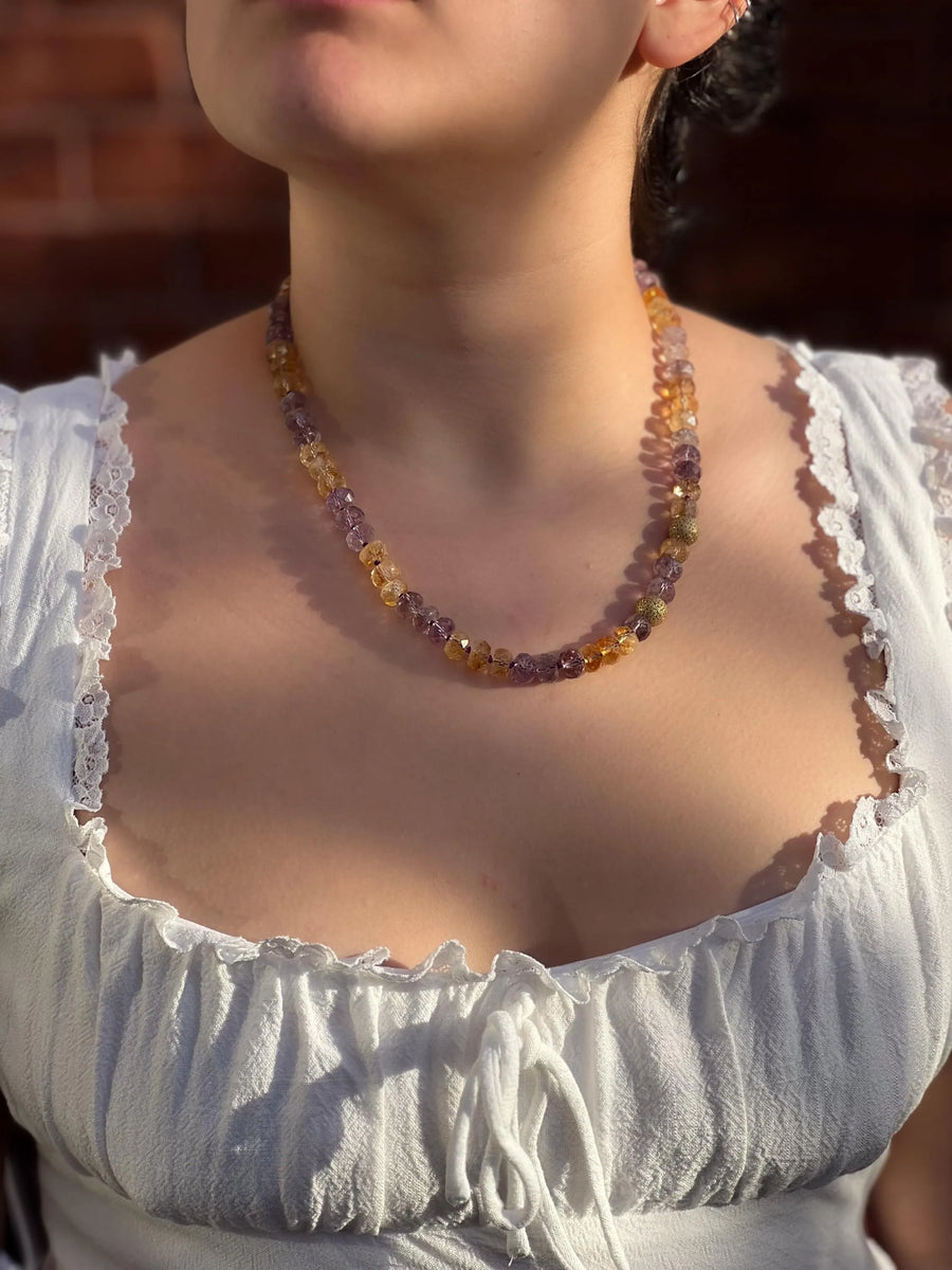 Ametrine Necklace, Gold Pave Accents, Fine Boho Gemstone Jewelry