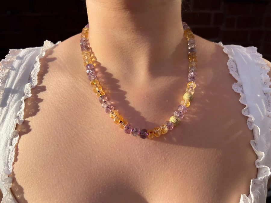 Ametrine Necklace, Gold Pave Accents, Fine Boho Gemstone Jewelry