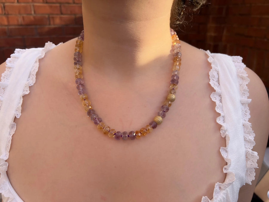 Ametrine Necklace, Gold Pave Accents, Fine Boho Gemstone Jewelry