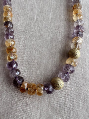 Ametrine Necklace, Gold Pave Accents, Fine Boho Gemstone Jewelry