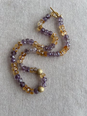 Ametrine Necklace, Gold Pave Accents, Fine Boho Gemstone Jewelry