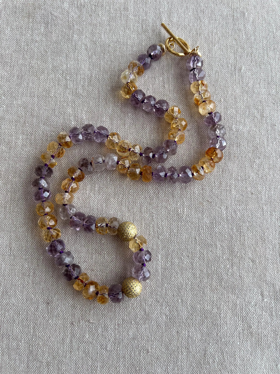 Ametrine Necklace, Gold Pave Accents, Fine Boho Gemstone Jewelry
