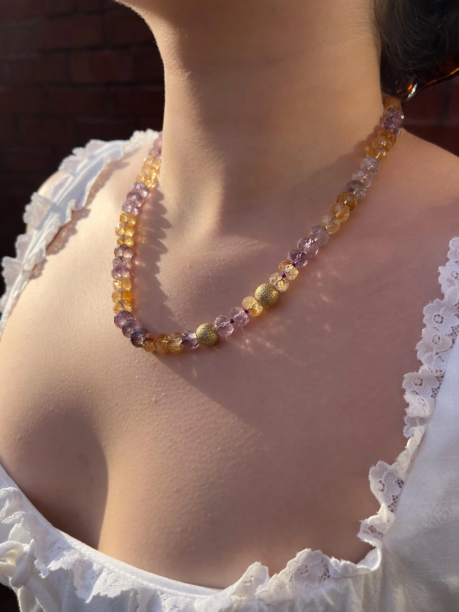 Ametrine Necklace, Gold Pave Accents, Fine Boho Gemstone Jewelry