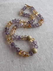 Ametrine Necklace, Gold Pave Accents, Fine Boho Gemstone Jewelry