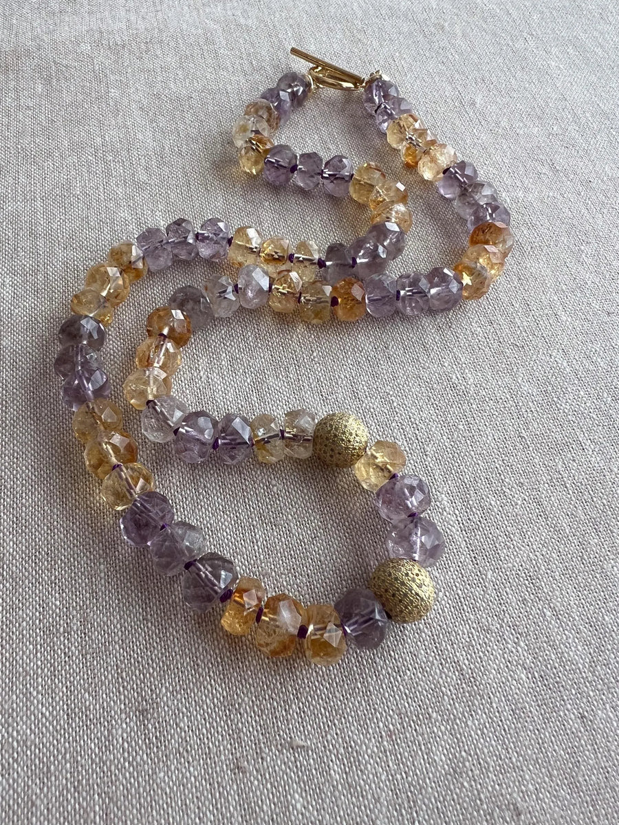 Ametrine Necklace, Gold Pave Accents, Fine Boho Gemstone Jewelry