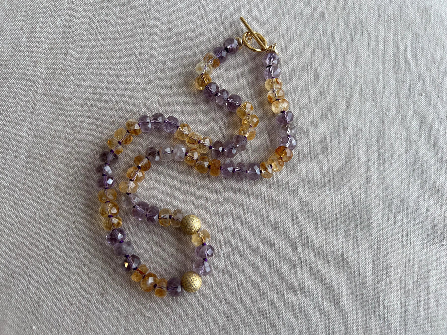 Ametrine Necklace, Gold Pave Accents, Fine Boho Gemstone Jewelry