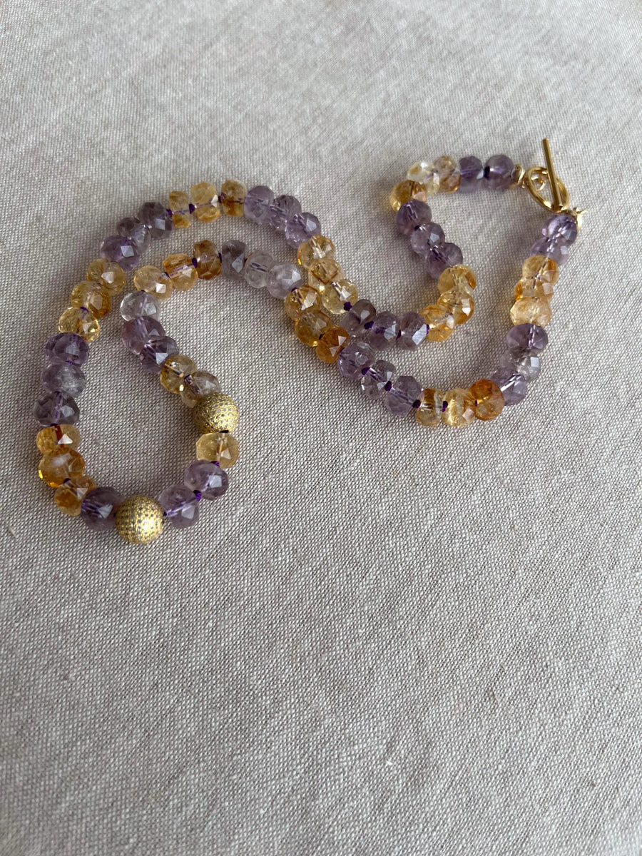 Ametrine Necklace, Gold Pave Accents, Fine Boho Gemstone Jewelry